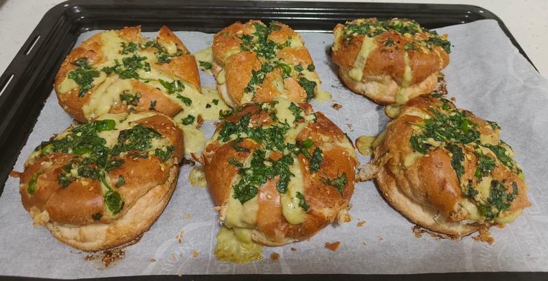 Tray of Korean cream cheese garlic buns